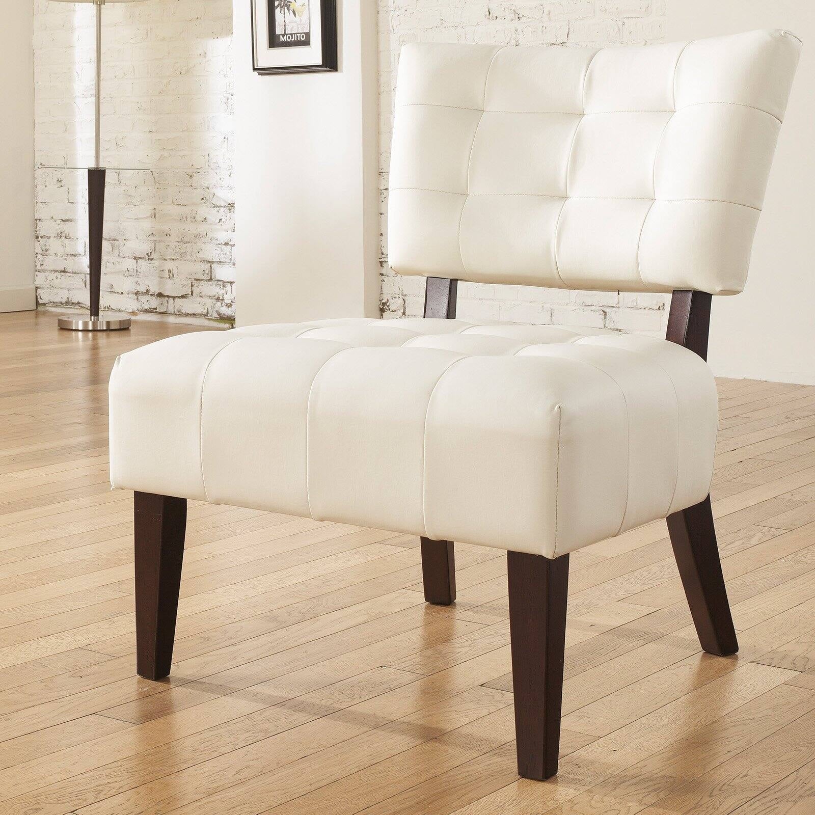 Movile Blended Leather Tufted Accent Chair with Oversized Seating, Ivory - Open Season Industries