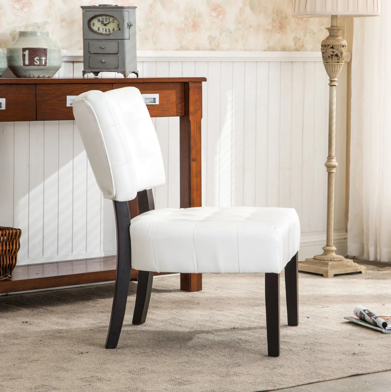 Movile Blended Leather Tufted Accent Chair with Oversized Seating, Ivory - Open Season Industries