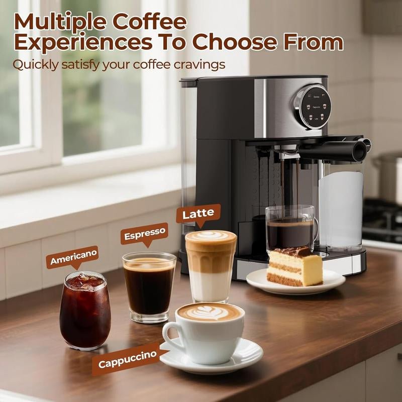 Kismile 20 Bar Compact Espresso Machine with Steam Milk Frother Stainless Steel Coffee Maker for Home Cappuccino Latte 57Oz Water Tank Black - Open Season Industries