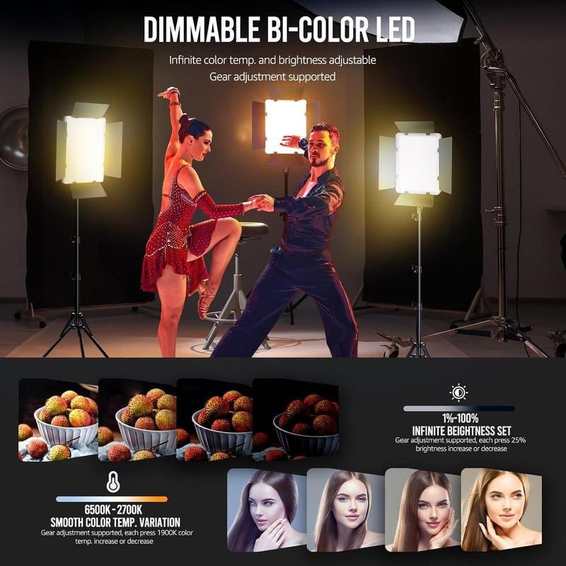 Photography Lighting Kit, 36W Dual Color Studio Light with Remote Control & Tripod, Adjustable Studio Lighting Kit, Adjustable LED Video Light Kit for Video Recording/Photography - Open Season Industries