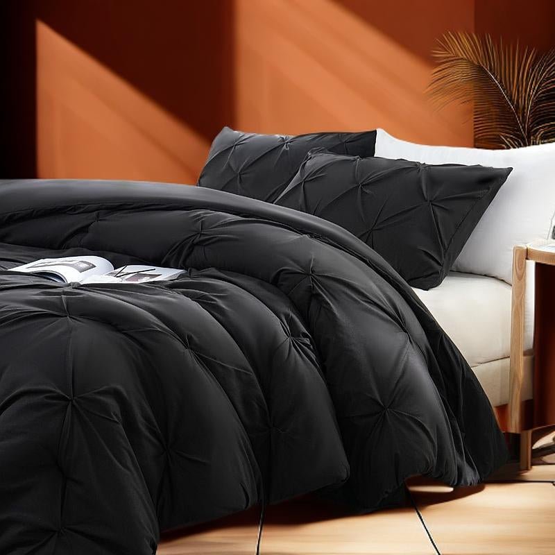 DOWNCOOL Elegant Pinch Pleat Comforter Set 3 - Piece Light Weight Microfiber for Twin Size Bed Soft Fluffy Comforters with Pillowcases for All Seasons - Open Season Industries