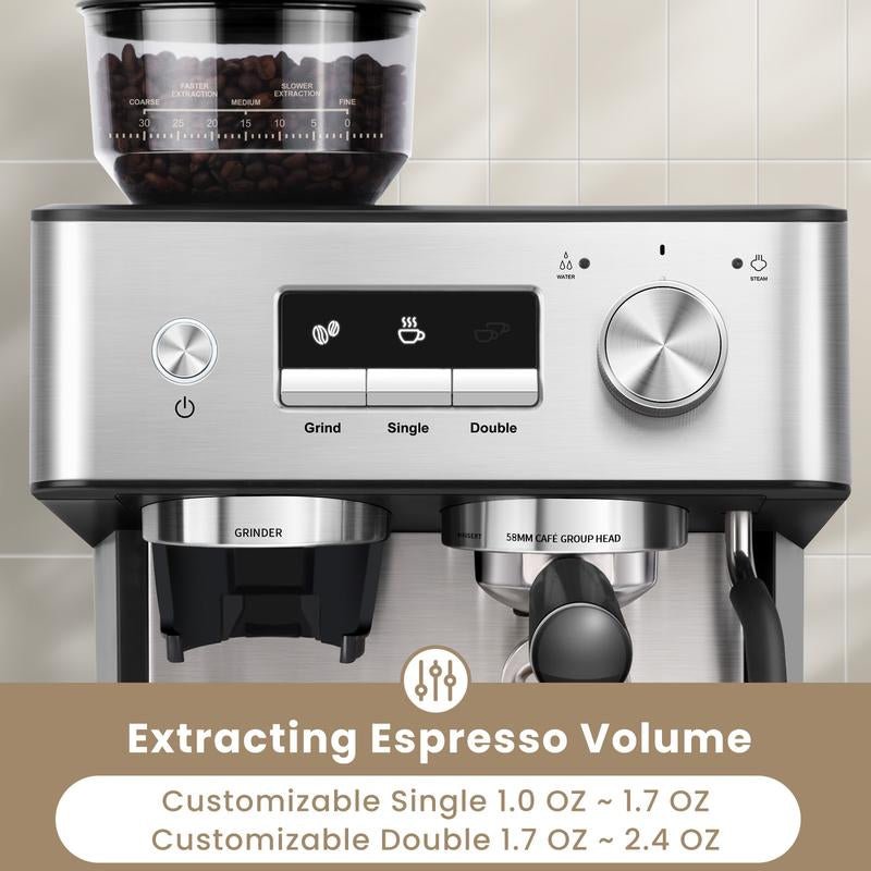 【Springtok】Gevi Espresso Machine with Grinder & Steam Wand | Home Barista Latte Maker | 2.3L Water Tank | Perfect Gift for Coffee Lovers - Open Season Industries