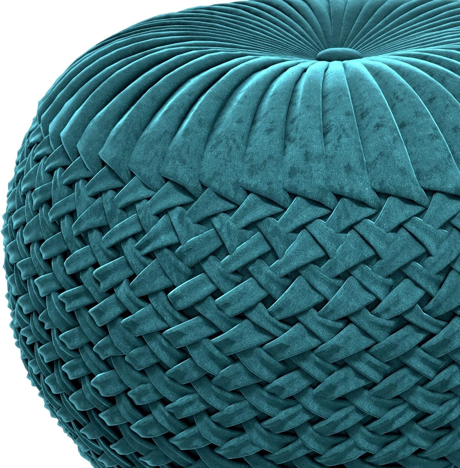 Grafton Transitional round Pouf in Teal Velvet Fabric for the Living Room, Bedroom and Kids Room - Open Season Industries