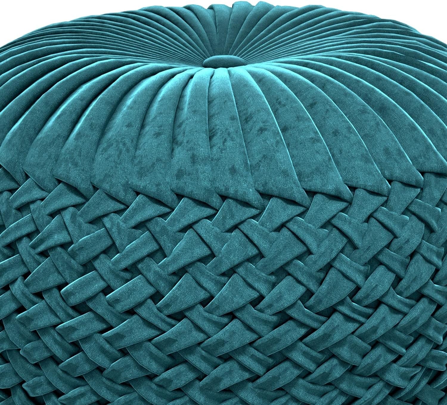 Grafton Transitional round Pouf in Teal Velvet Fabric for the Living Room, Bedroom and Kids Room - Open Season Industries