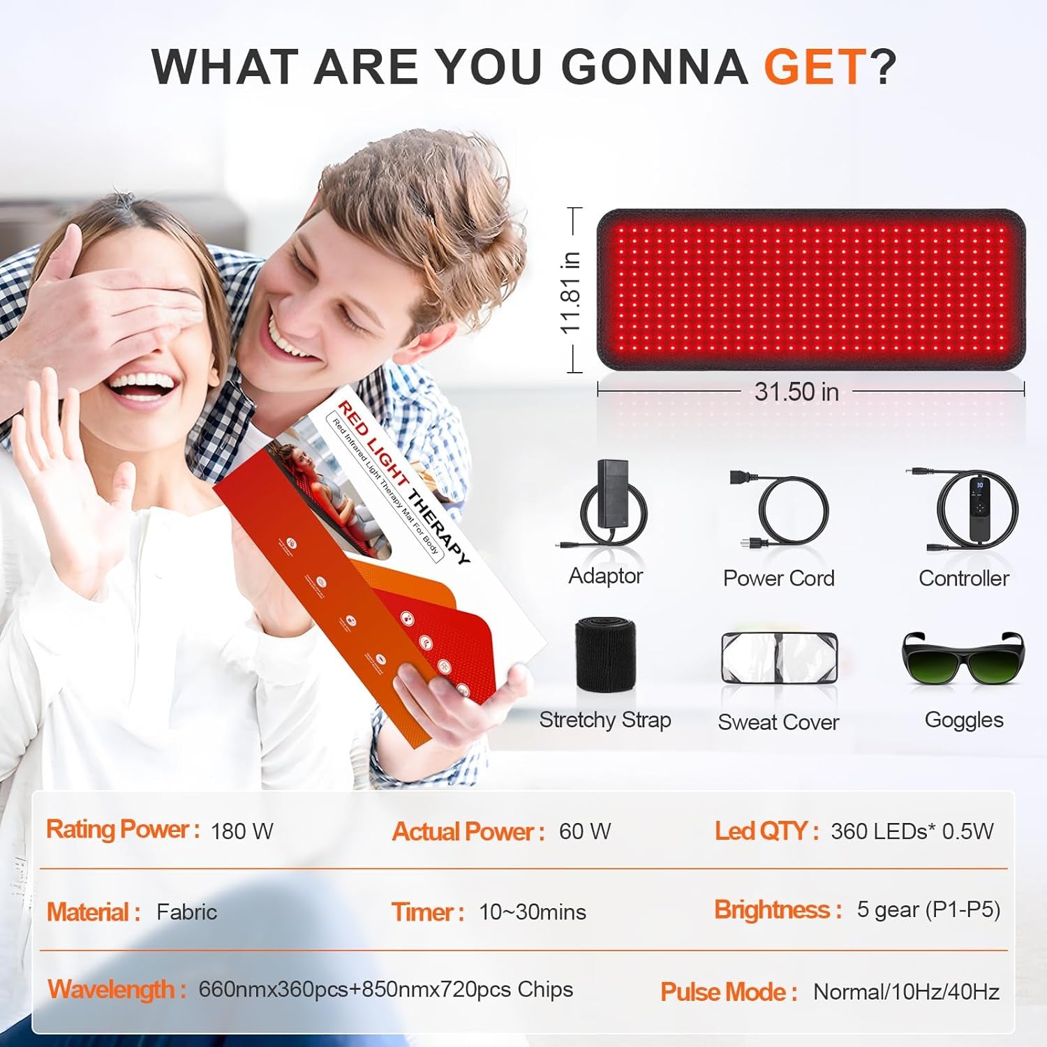 Red Light Therapy Mat, 31.5" X 11.8" Red Light Therapy Pad 360 Leds 660Nm & 850Nm Infrared Light Therapy Blanket with Smart Temp & Timer for Body Back Waist Shoulder Muscle Pain Relief, 60W - Open Season Industries