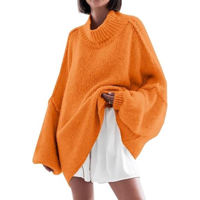 Ebifin Womens Oversized Sweaters Mock Neck Batwing Long Sleeve Fall Trendy Ribbed Knit Casual Tunic Sweater - Open Season Industries