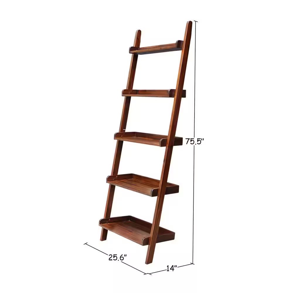 75.5 In. Espresso Wood 5 - Shelf Ladder Bookcase - Open Season Industries