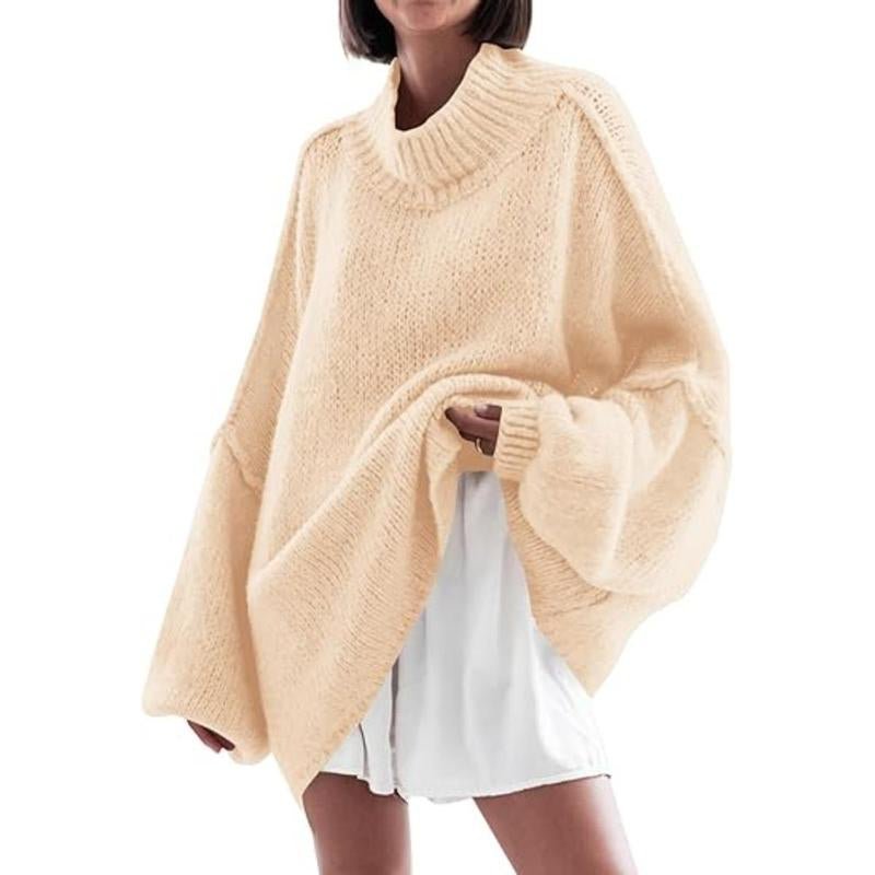 Ebifin Womens Oversized Sweaters Mock Neck Batwing Long Sleeve Fall Trendy Ribbed Knit Casual Tunic Sweater - Open Season Industries