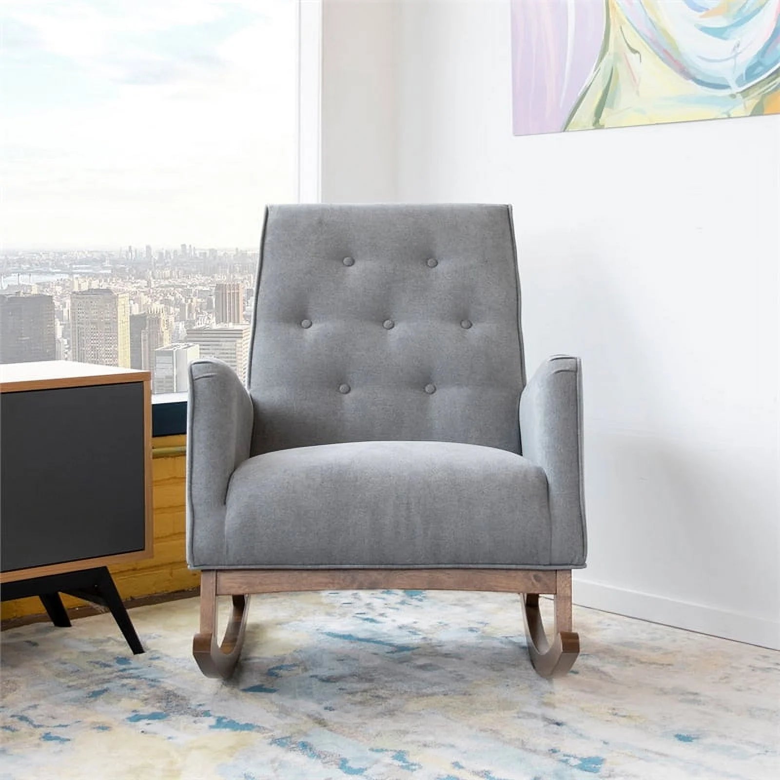 Mid - Century Modern Collin Rocking Chair, Light Gray - Open Season Industries
