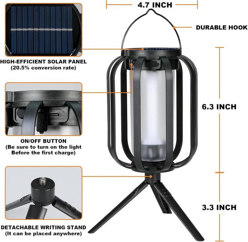 【Bougerv 9 - Inch Solar Lantern Outdoor Light with Base】 - Waterproof Flickering Flame Effect for Patio, Garden, and Room Decoration | 6.3X4.7X3.3 Inches | Energy Efficient Monocrystalline Silicon Panels | 8 - 12 Hours Operation Time - Open Season Industries