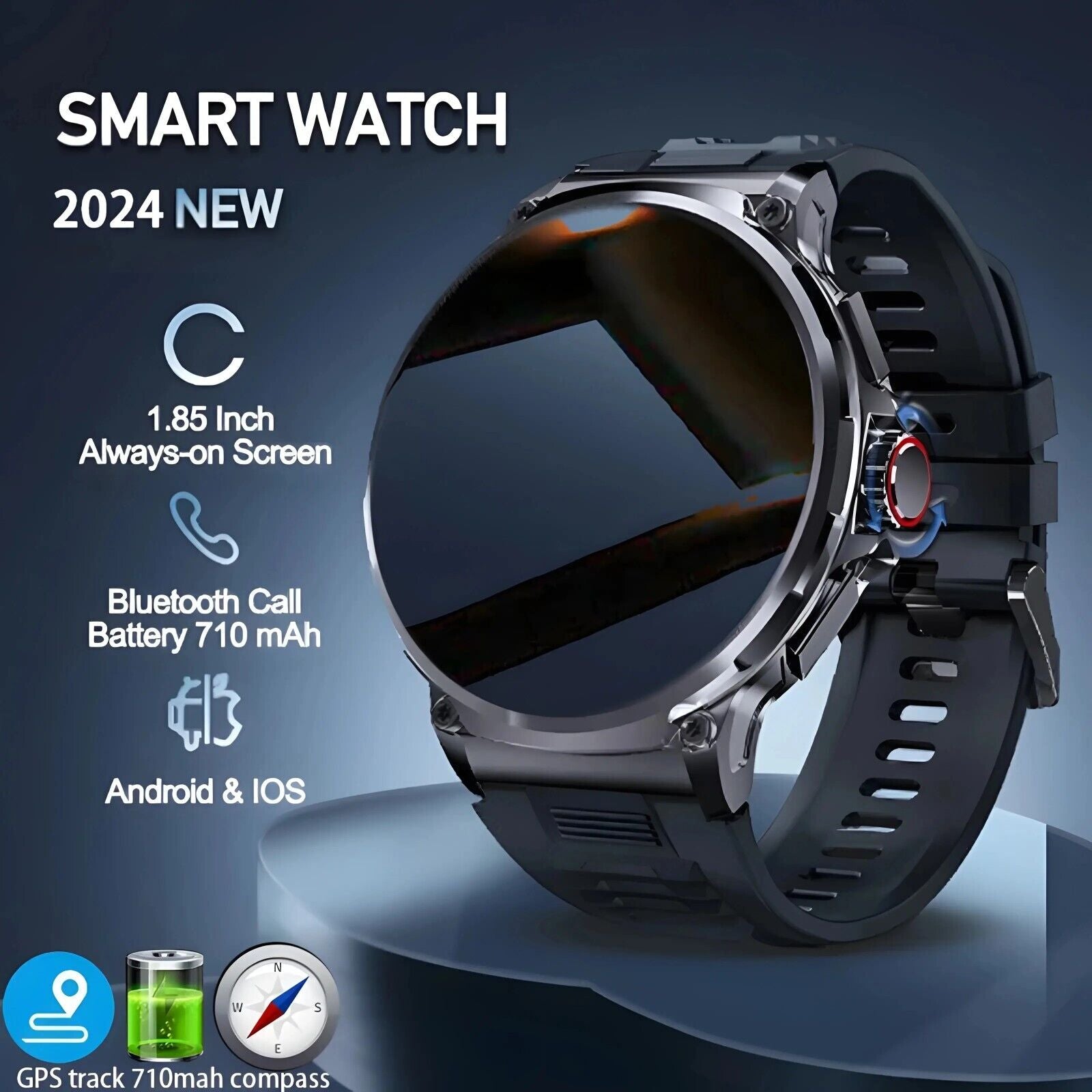 1.85" Ultra HD Smartwatch GPS Bluetooth Call Health Monitoring Watch Gym Gift - Open Season Industries