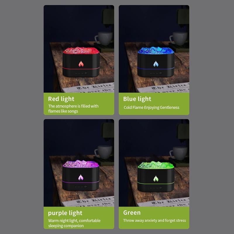 Upgraded Flame Aroma Diffuser Humidifier - 7 Color Fire Effect LED Lights, 180Ml Essential Oil Diffuser with Auto Shut - Off, 2 Mist Modes for Home, Office, Yoga & Spa - Open Season Industries