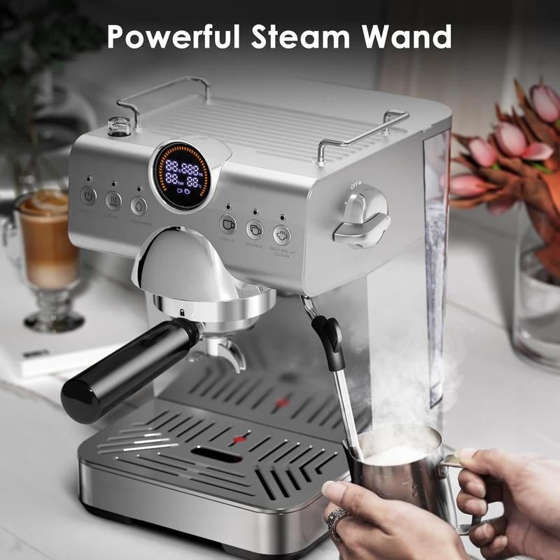 XBEAUTY Espresso Machine with Cold Brew, Professional Espresso Maker with Milk Frother Steam Wand for Latte & Cappuccino, Espresso Coffee Machine with LED Display for Home Use(Stainless Steel) - Open Season Industries