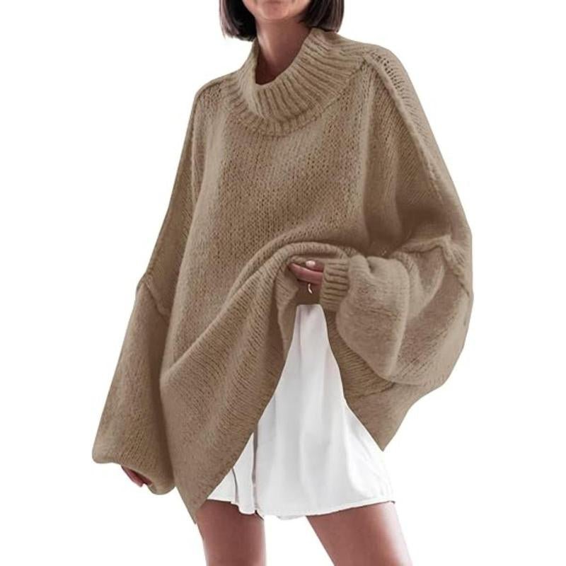 Ebifin Womens Oversized Sweaters Mock Neck Batwing Long Sleeve Fall Trendy Ribbed Knit Casual Tunic Sweater - Open Season Industries
