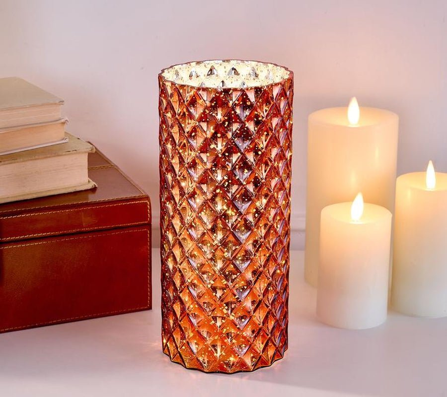 11" Illuminated Diamond Glass Hurricane by Valerie - Open Season Industries