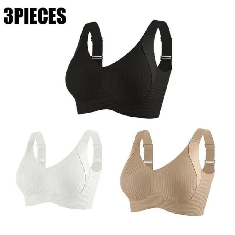 3/4PCS Women'S Ribbed Push up Wireless Bra, Soft Comfortable Breathable Solid Four - Breasted Adjustable Seamless Bra, Women'S Lingerie for All Seasons - Open Season Industries