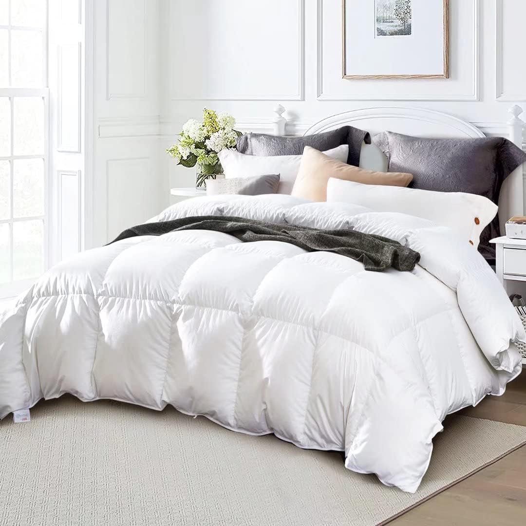 King Size down Comforter - All Season Duvet Insert with Medium Warmth, Soft and Noiseless Shell,8 Corner Tabs, and Machine Washable - White - Open Season Industries