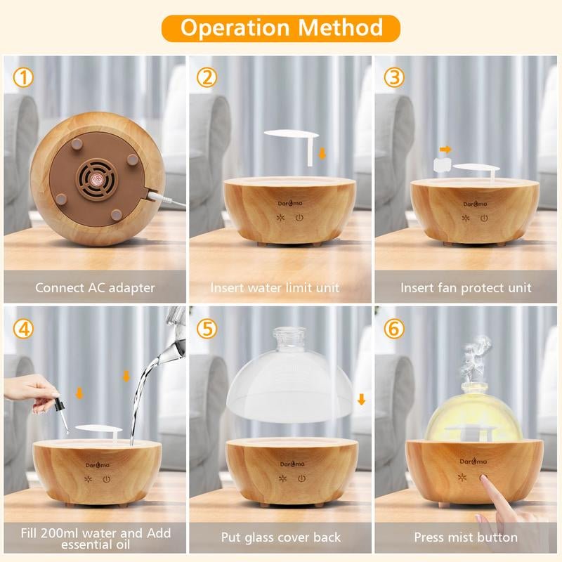 2025 Upgraded Remote Handmade Glass & Real Wood Essential Oil Diffuser, Aromatherapy Diffuser, 200Ml Aroma Humidifier, Cool Mist with 7 LED Colors, Waterless Auto Shut - Off for Home Office Bedroom Gift - Open Season Industries
