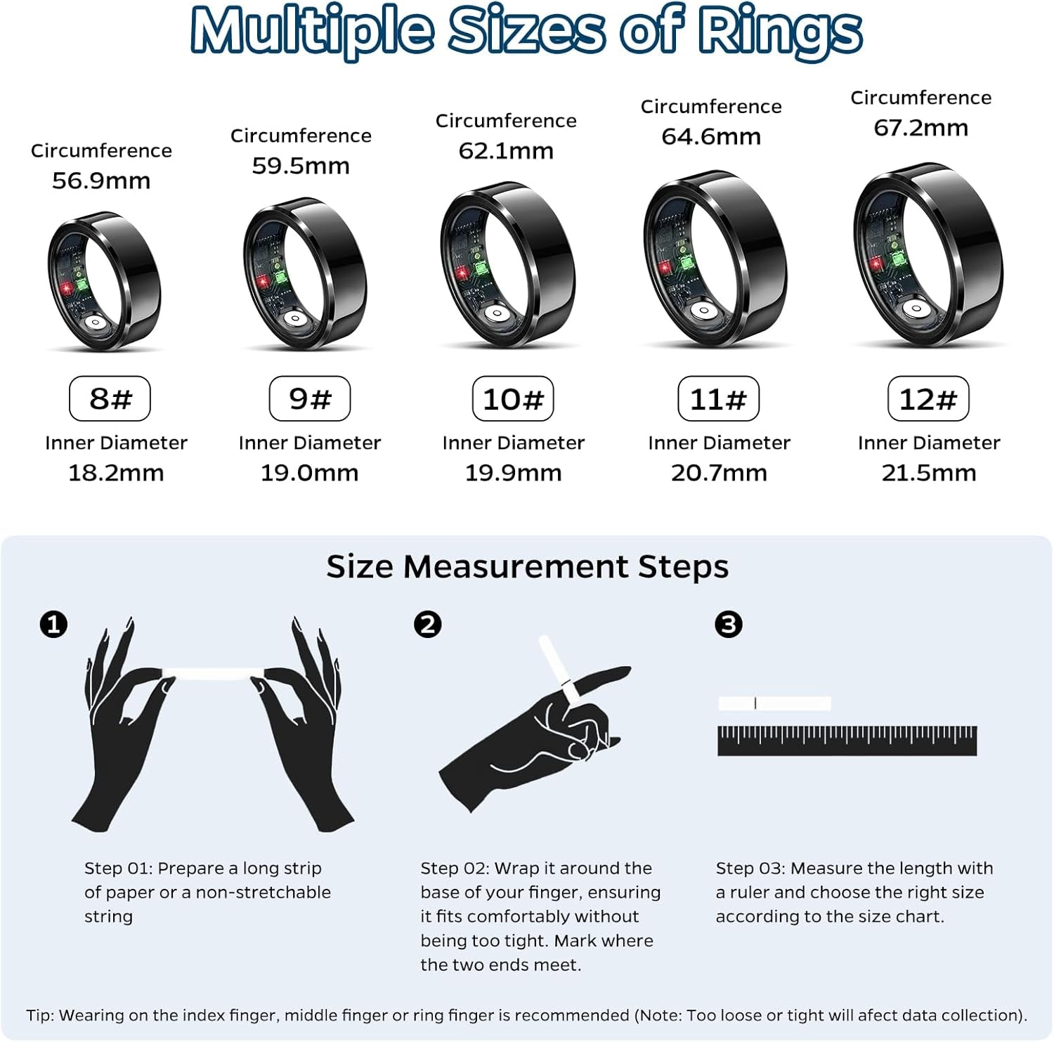 Smart Ring Health Tracker, Sleep Tracker Ring with Heart Rate, Waterproof Fitness Ring for Activity Monitoring/Steps/Distance/Calories, Air Gestures, up to 7 - Day Battery, for Ios Android (Black,10) - Open Season Industries