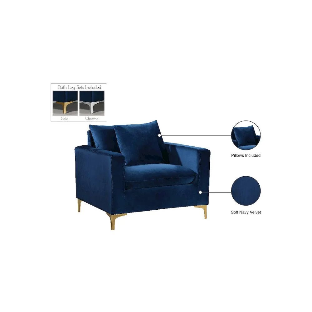 Modern Naomi Velvet Accent Chair in Navy - Open Season Industries
