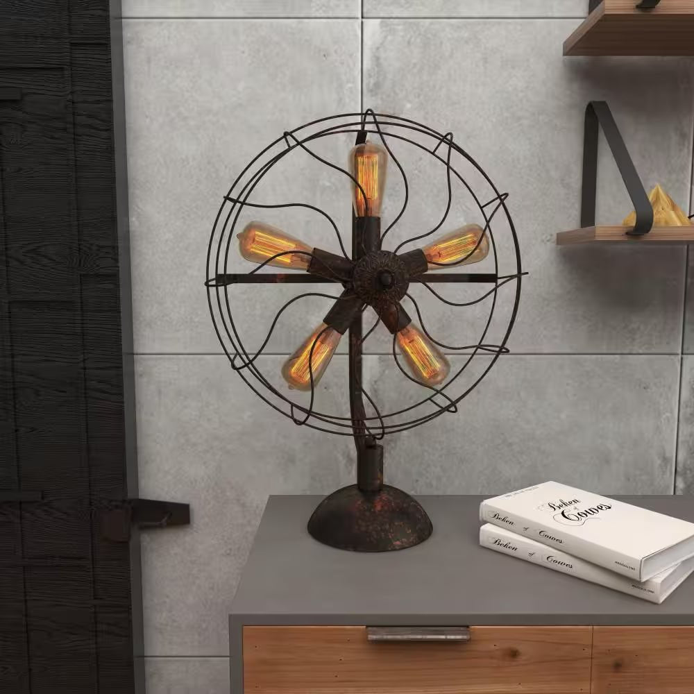 24 In. Bronze Metal Vintage Fan Shape 5 Light Task and Reading Table Lamp - Open Season Industries