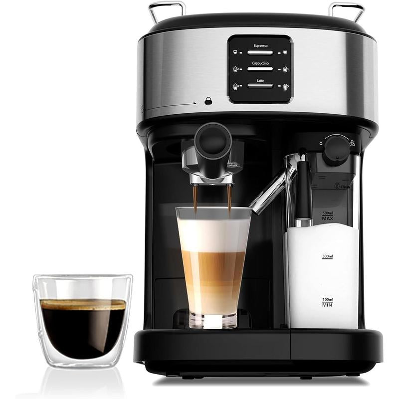 Kismile 20 Bar Compact Espresso Machine with Steam Milk Frother Stainless Steel Coffee Maker for Home Cappuccino Latte 57Oz Water Tank Black - Open Season Industries