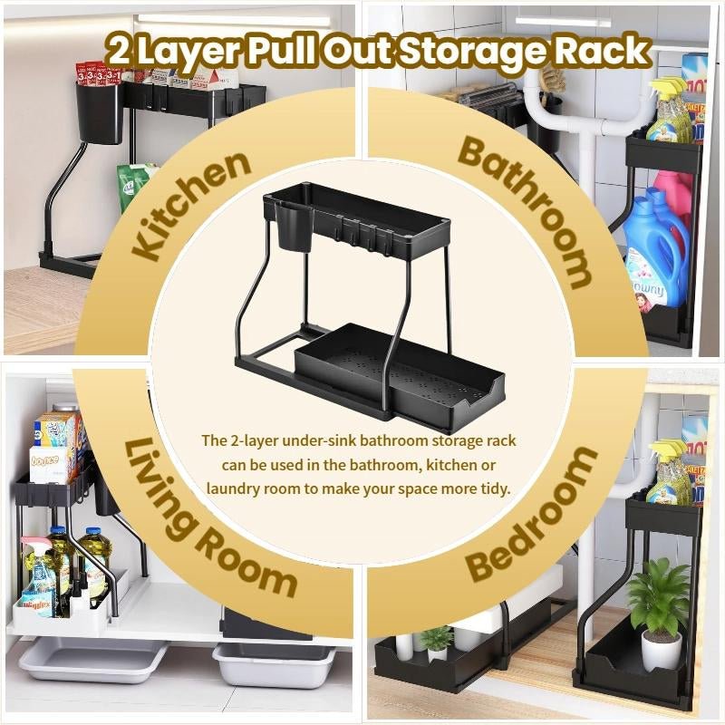 Under Sink Organizer 2 Pack, Bathroom Cabinet Organizer, 2 Tier Sliding Cabinet Basket Organizer Drawer, Multi - Purpose Bath Collection Baskets for Bathroom - Open Season Industries