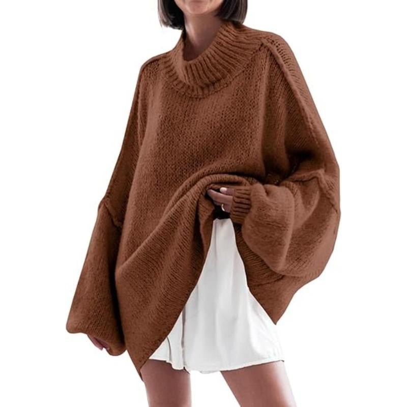 Ebifin Womens Oversized Sweaters Mock Neck Batwing Long Sleeve Fall Trendy Ribbed Knit Casual Tunic Sweater - Open Season Industries