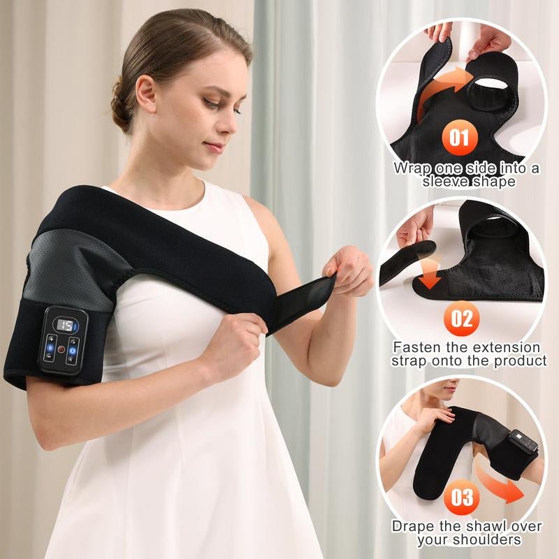 MASGRE Q7 Cordless Shoulder & Neck Massager with Heat & Vibration - 3 Heat Levels, Portable, Rechargeable, Ergonomic Design, Adjustable Velcro Straps, USB Charging, 5000Mah Battery, Great Gift for Wellness - Open Season Industries