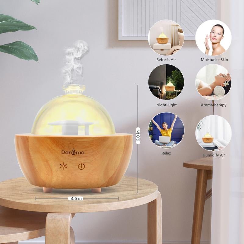 2025 Upgraded Remote Handmade Glass & Real Wood Essential Oil Diffuser, Aromatherapy Diffuser, 200Ml Aroma Humidifier, Cool Mist with 7 LED Colors, Waterless Auto Shut - Off for Home Office Bedroom Gift - Open Season Industries