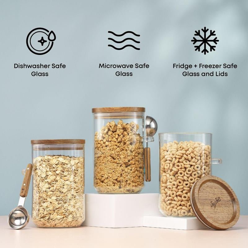 Holden Stackable Glass Storage Canister Set with Wood Lids and Scoops - Open Season Industries
