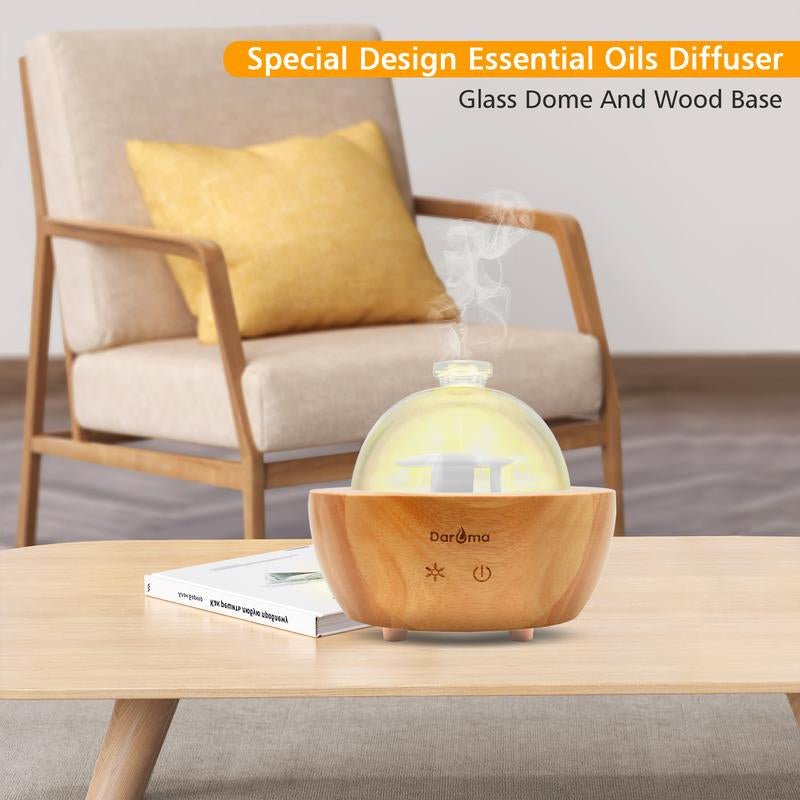 2025 Upgraded Remote Handmade Glass & Real Wood Essential Oil Diffuser, Aromatherapy Diffuser, 200Ml Aroma Humidifier, Cool Mist with 7 LED Colors, Waterless Auto Shut - Off for Home Office Bedroom Gift - Open Season Industries