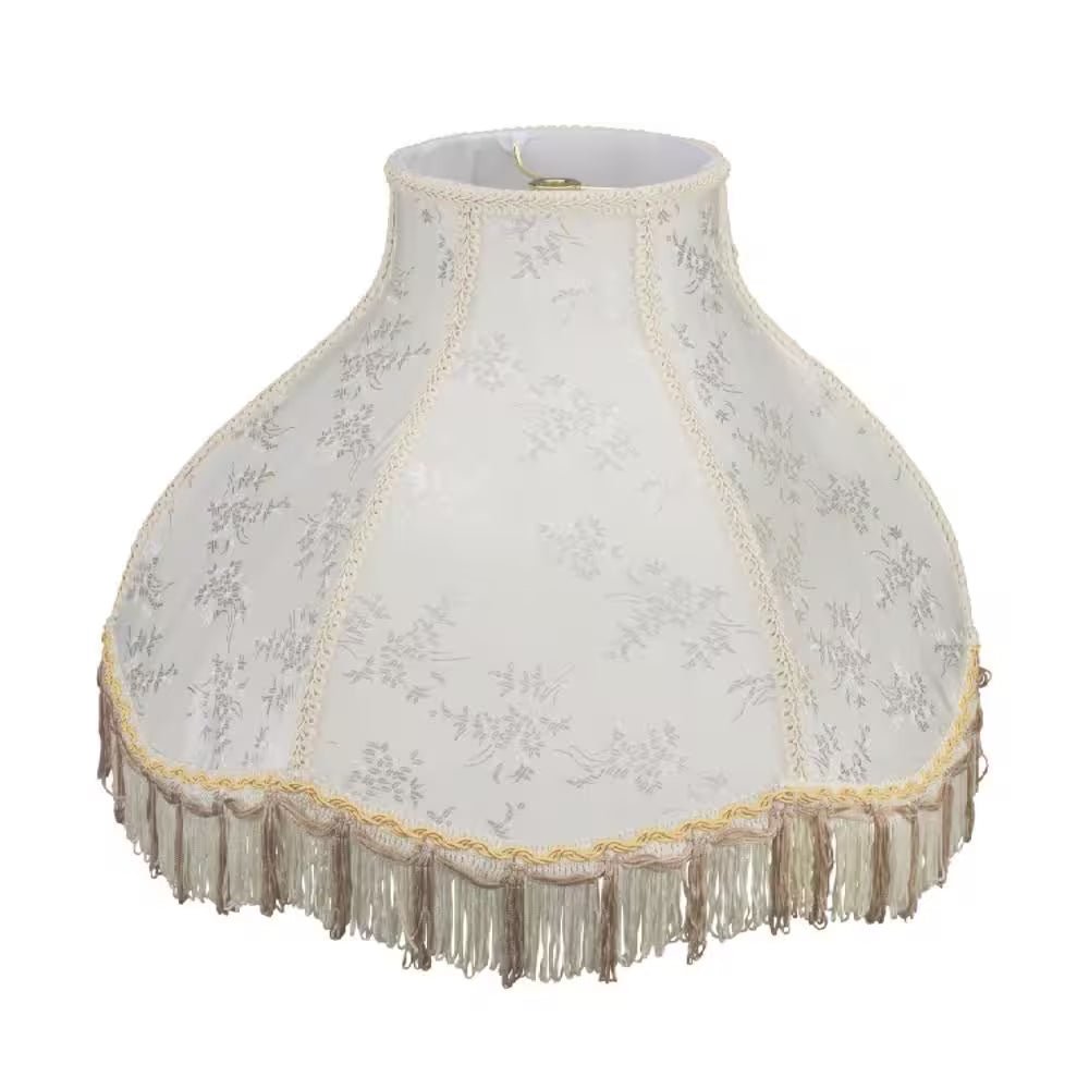 17 In. X 12 In. Beige and Fringe Scallop Bell Lamp Shade - Open Season Industries