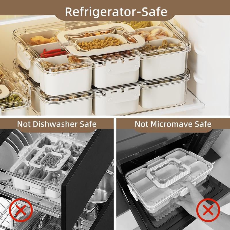 Snackle Box 8 Removable Divided – Stackable, Handle & Lid for Fruit/Veggies Container Kitchen - Open Season Industries