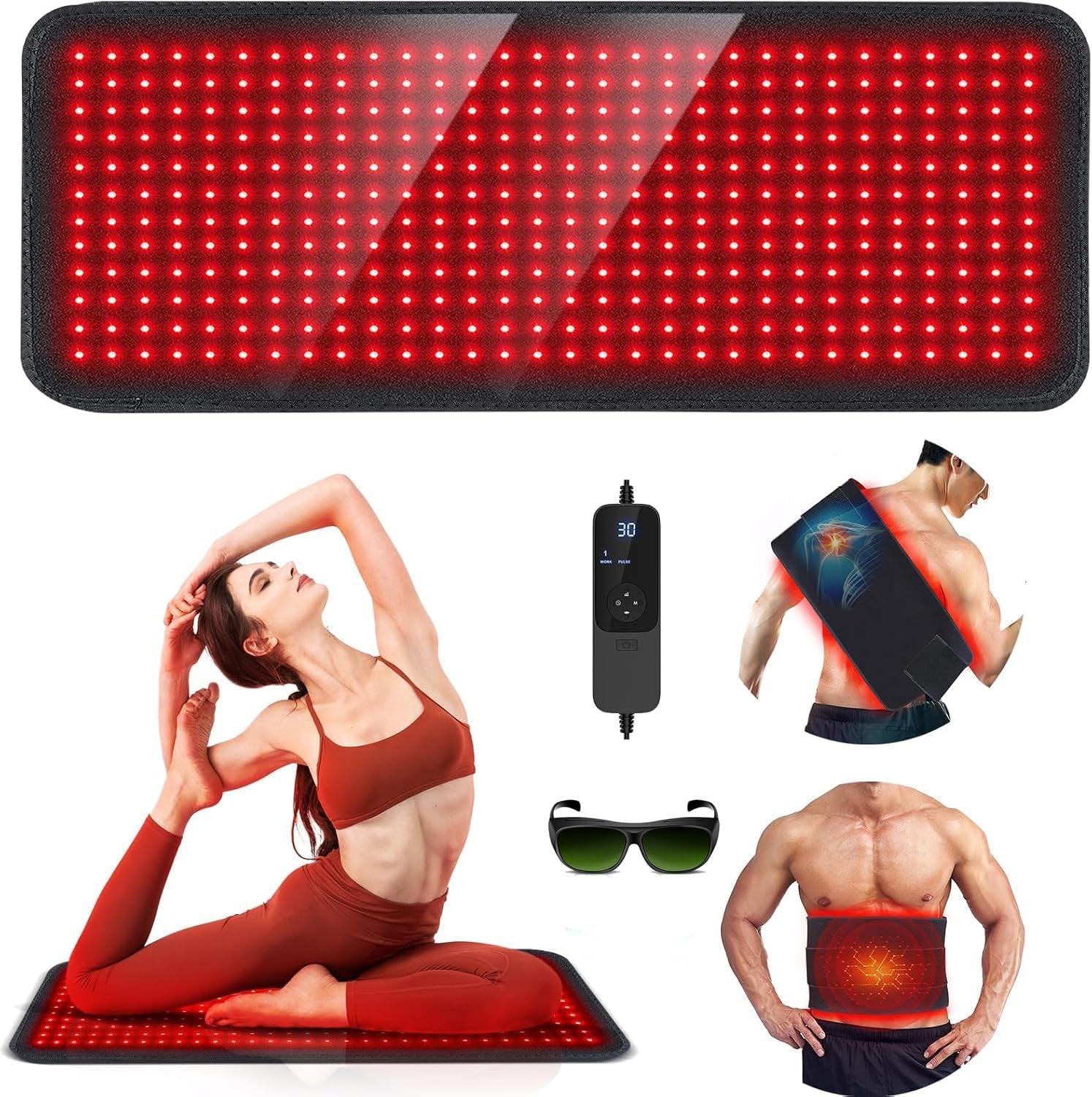 Red Light Therapy Mat, 31.5" X 11.8" Red Light Therapy Pad 360 Leds 660Nm & 850Nm Infrared Light Therapy Blanket with Smart Temp & Timer for Body Back Waist Shoulder Muscle Pain Relief, 60W - Open Season Industries