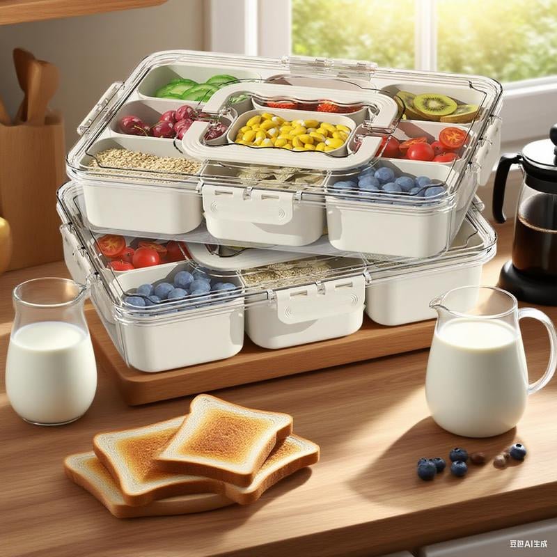Snackle Box 8 Removable Divided – Stackable, Handle & Lid for Fruit/Veggies Container Kitchen - Open Season Industries