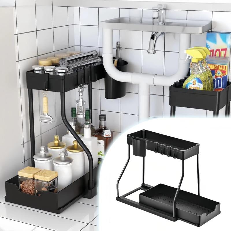 Under Sink Organizer 2 Pack, Bathroom Cabinet Organizer, 2 Tier Sliding Cabinet Basket Organizer Drawer, Multi - Purpose Bath Collection Baskets for Bathroom - Open Season Industries
