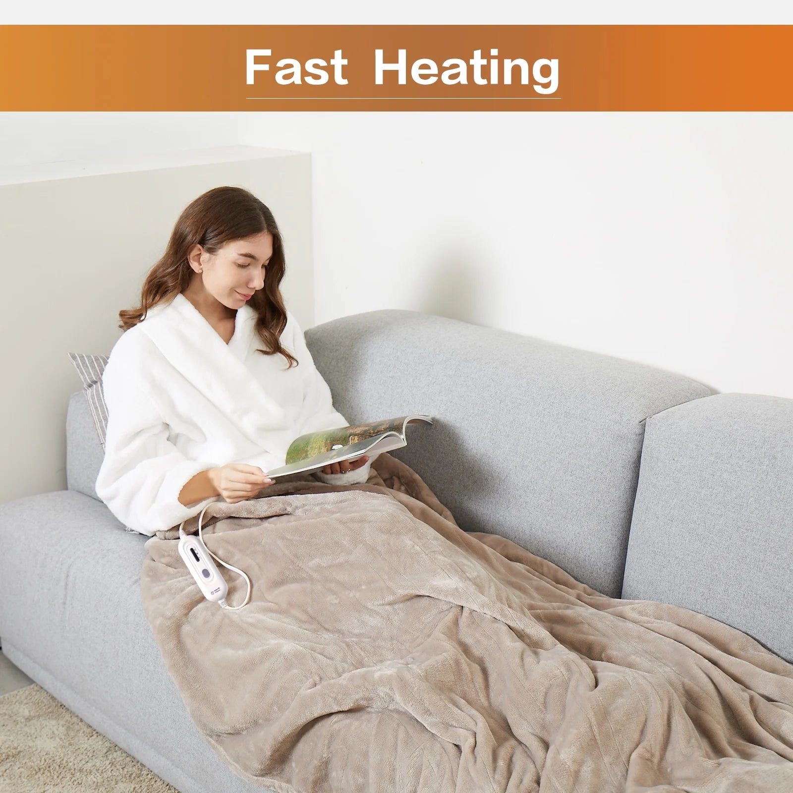 Heated Blanket Throw,50"X60"Double Flannel Heating Blanket for Home Office, Electric Blanket 4 Hours Auto - Off & Over - Heat Protection,Camel - Open Season Industries