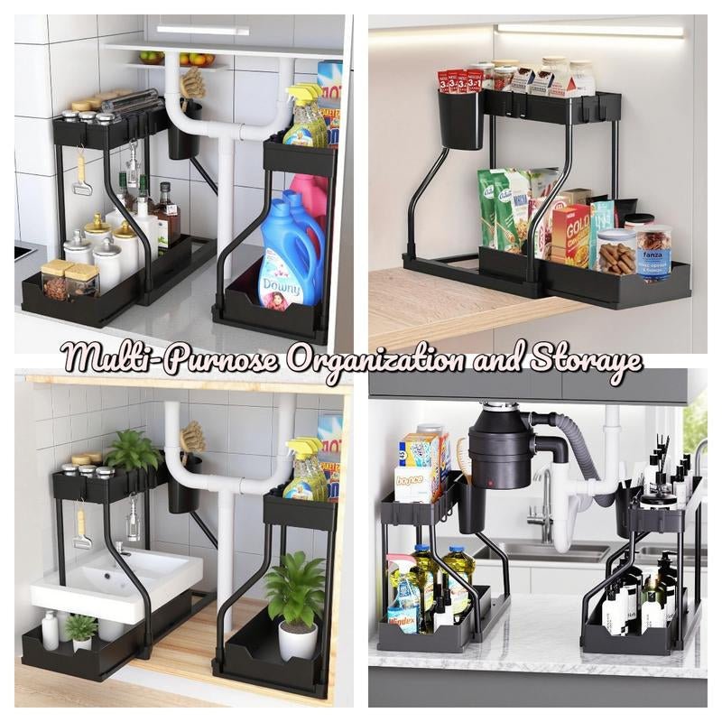 Under Sink Organizer 2 Pack, Bathroom Cabinet Organizer, 2 Tier Sliding Cabinet Basket Organizer Drawer, Multi - Purpose Bath Collection Baskets for Bathroom - Open Season Industries