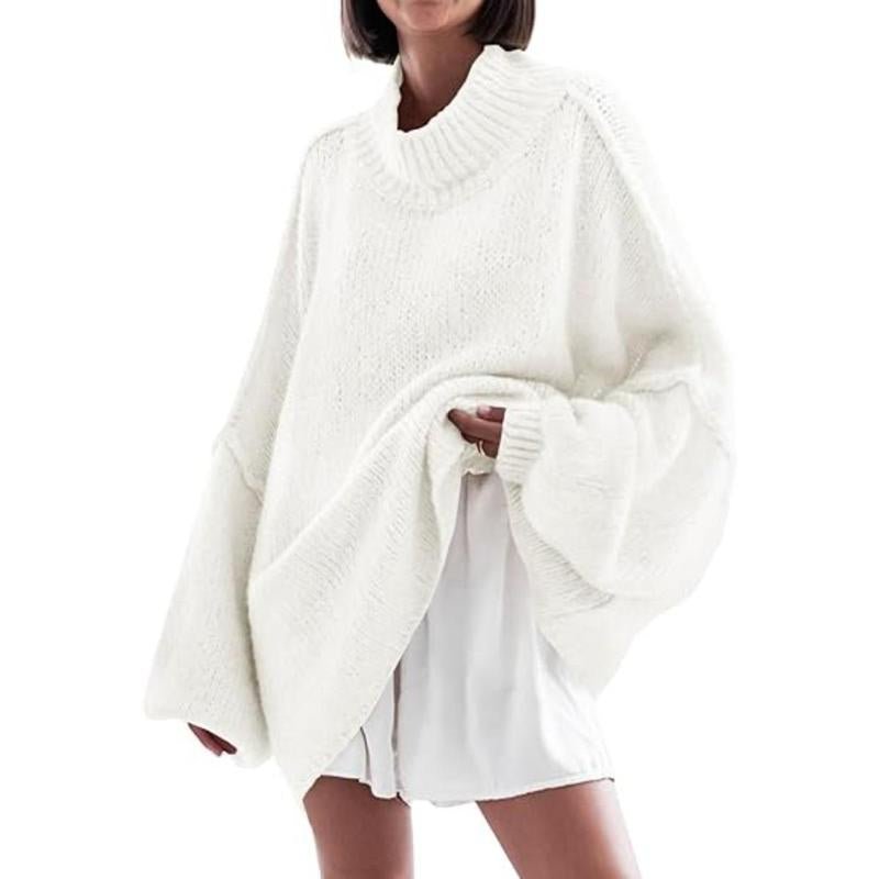Ebifin Womens Oversized Sweaters Mock Neck Batwing Long Sleeve Fall Trendy Ribbed Knit Casual Tunic Sweater - Open Season Industries