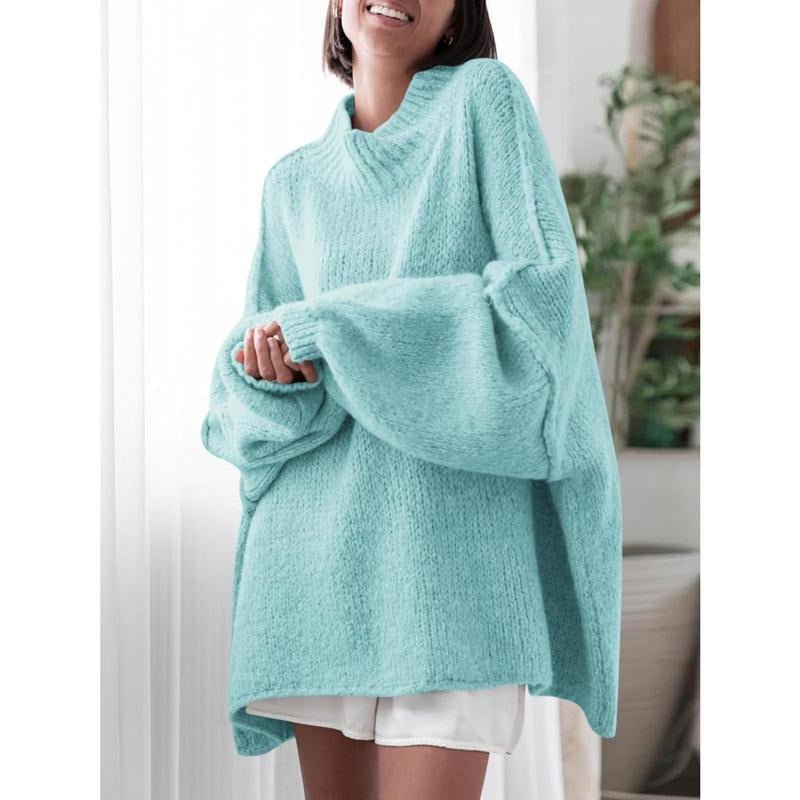 Ebifin Womens Oversized Sweaters Mock Neck Batwing Long Sleeve Fall Trendy Ribbed Knit Casual Tunic Sweater - Open Season Industries