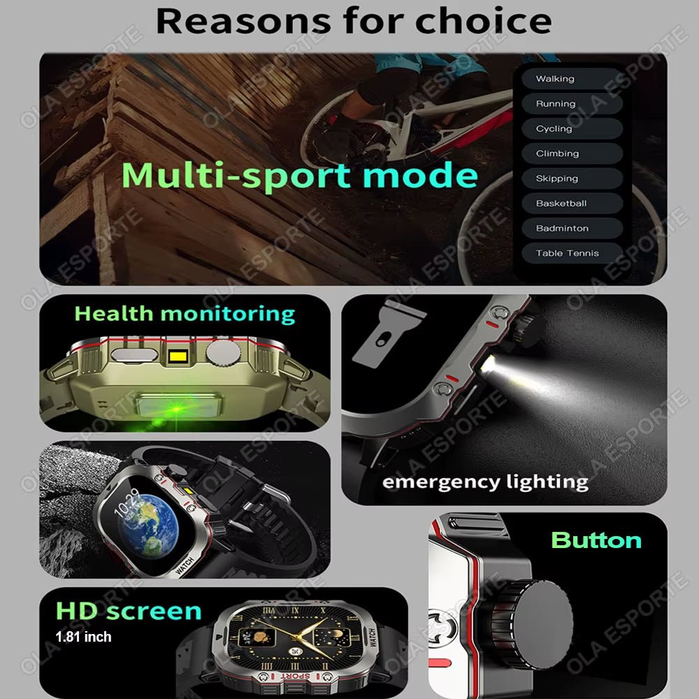 Original Men Smartwatch Flashlight Bluetooth Call Fitness Clock IP68 Waterproof Sports Men for Android IOS Smart Watch 2025 New - Open Season Industries