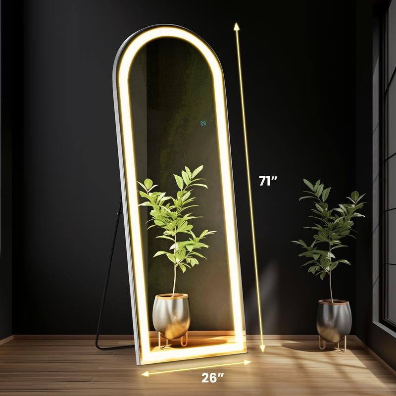 Floor Mirror Stand Mirror Full Length with LED Lights, Floor Mirror Dimming & 3 Color Lighting - Open Season Industries