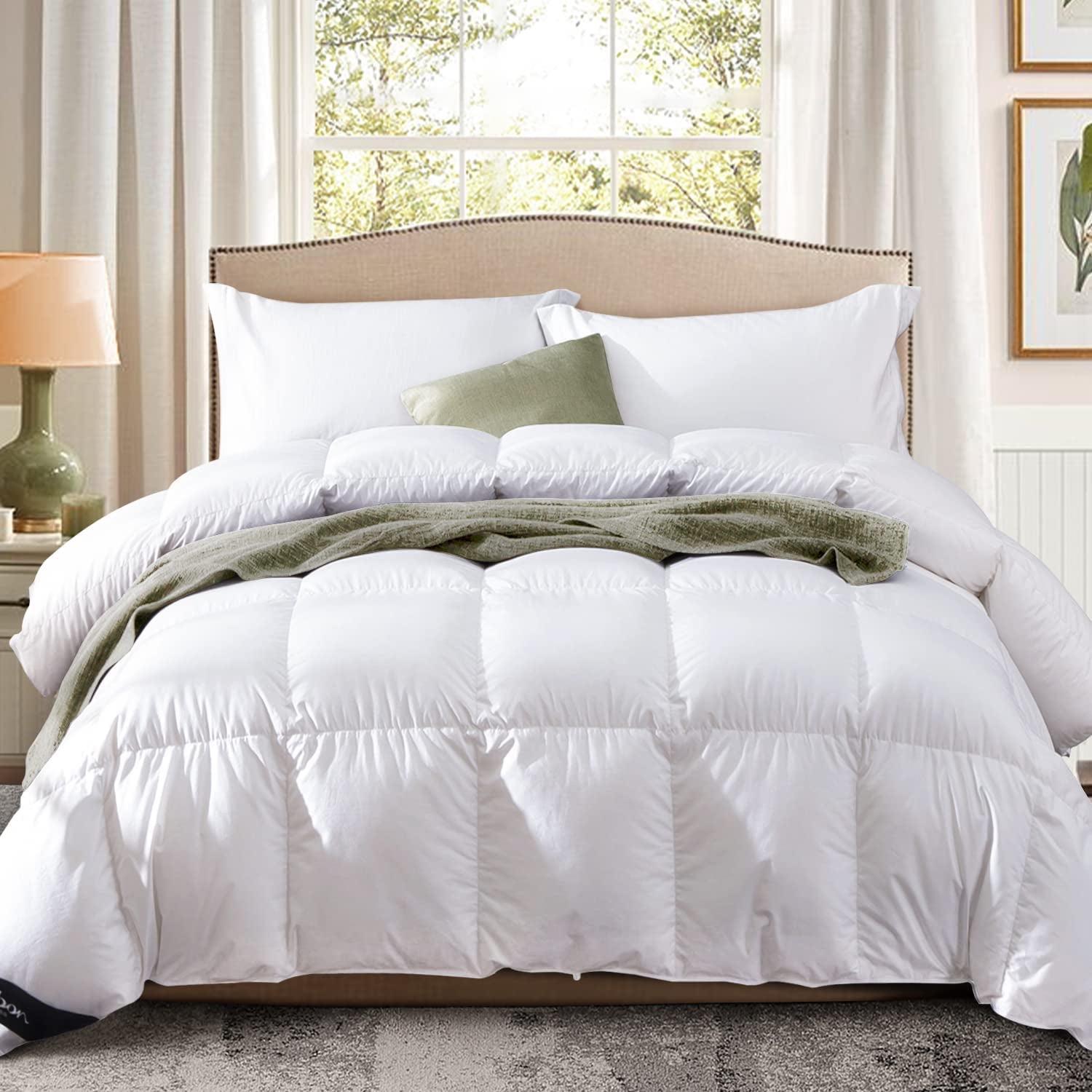 King Size down Comforter - All Season Duvet Insert with Medium Warmth, Soft and Noiseless Shell,8 Corner Tabs, and Machine Washable - White - Open Season Industries