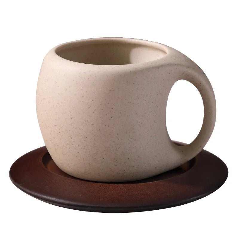 Ceramic Coffee Cup and Saucer Set Retro Latte American Coffee Cup Wooden Coasters Tea Cups Spoon Flower Cups. - Open Season Industries