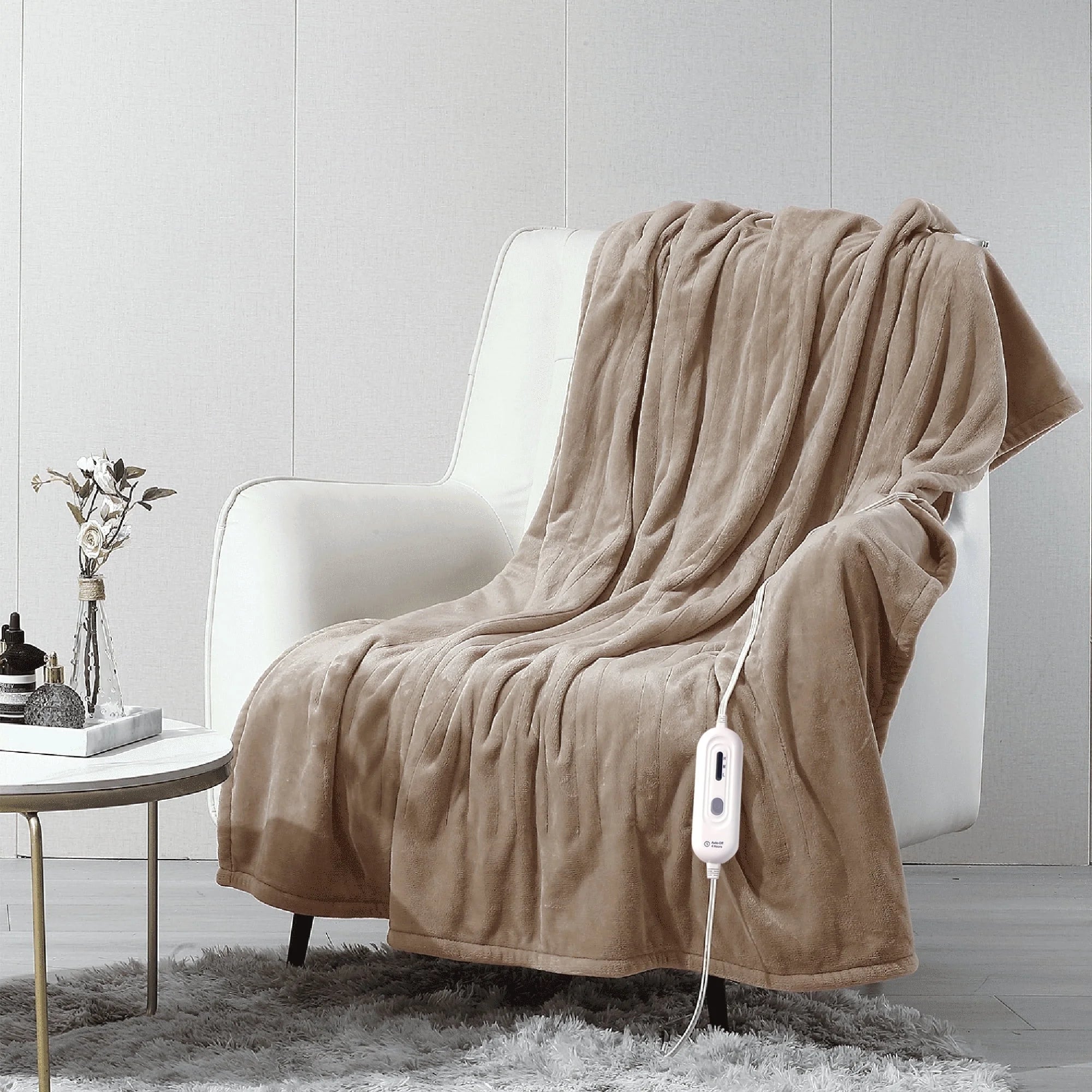 Heated Blanket Throw,50"X60"Double Flannel Heating Blanket for Home Office, Electric Blanket 4 Hours Auto - Off & Over - Heat Protection,Camel - Open Season Industries