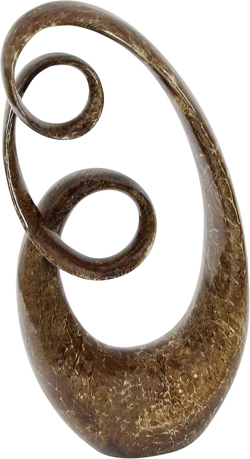 Polystone Abstract Decorative Sculpture Swirl Home Decor Statue, Accent Figurine 14" X 8" X 31", Brown - Open Season Industries