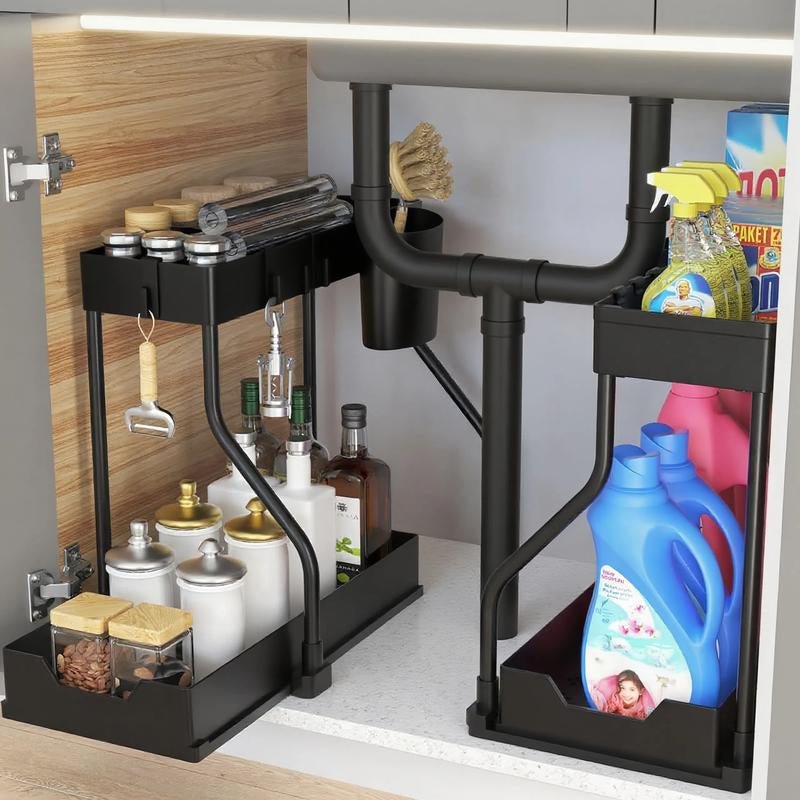 Under Sink Organizer 2 Pack, Bathroom Cabinet Organizer, 2 Tier Sliding Cabinet Basket Organizer Drawer, Multi - Purpose Bath Collection Baskets for Bathroom - Open Season Industries