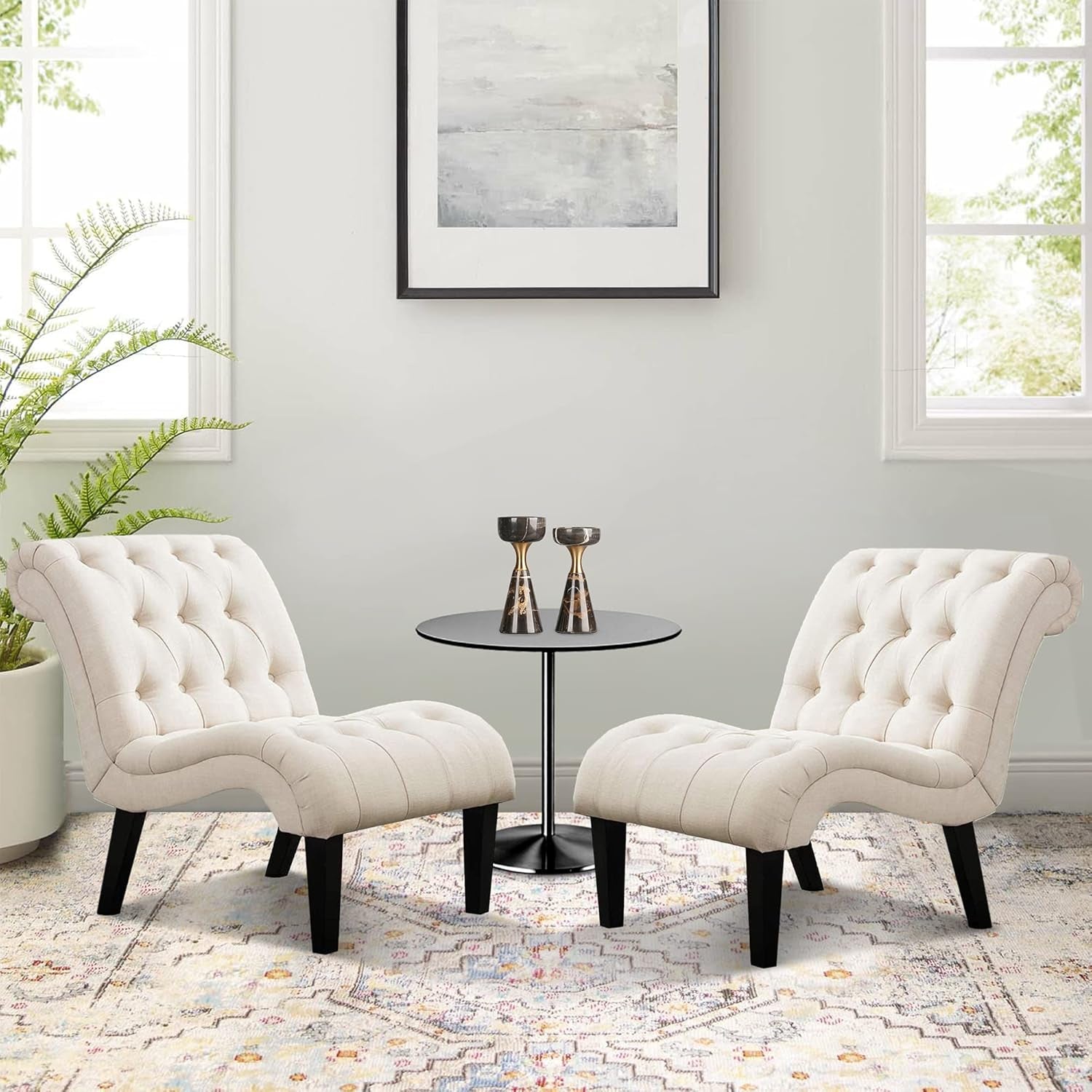 Accent Chair Upholstered Chair Button Tufted Slipper Chair Side Chair for Dining Room Living Room Bedroom Funiture, Set of 2 - Open Season Industries