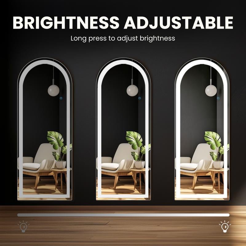 Floor Mirror Stand Mirror Full Length with LED Lights, Floor Mirror Dimming & 3 Color Lighting - Open Season Industries
